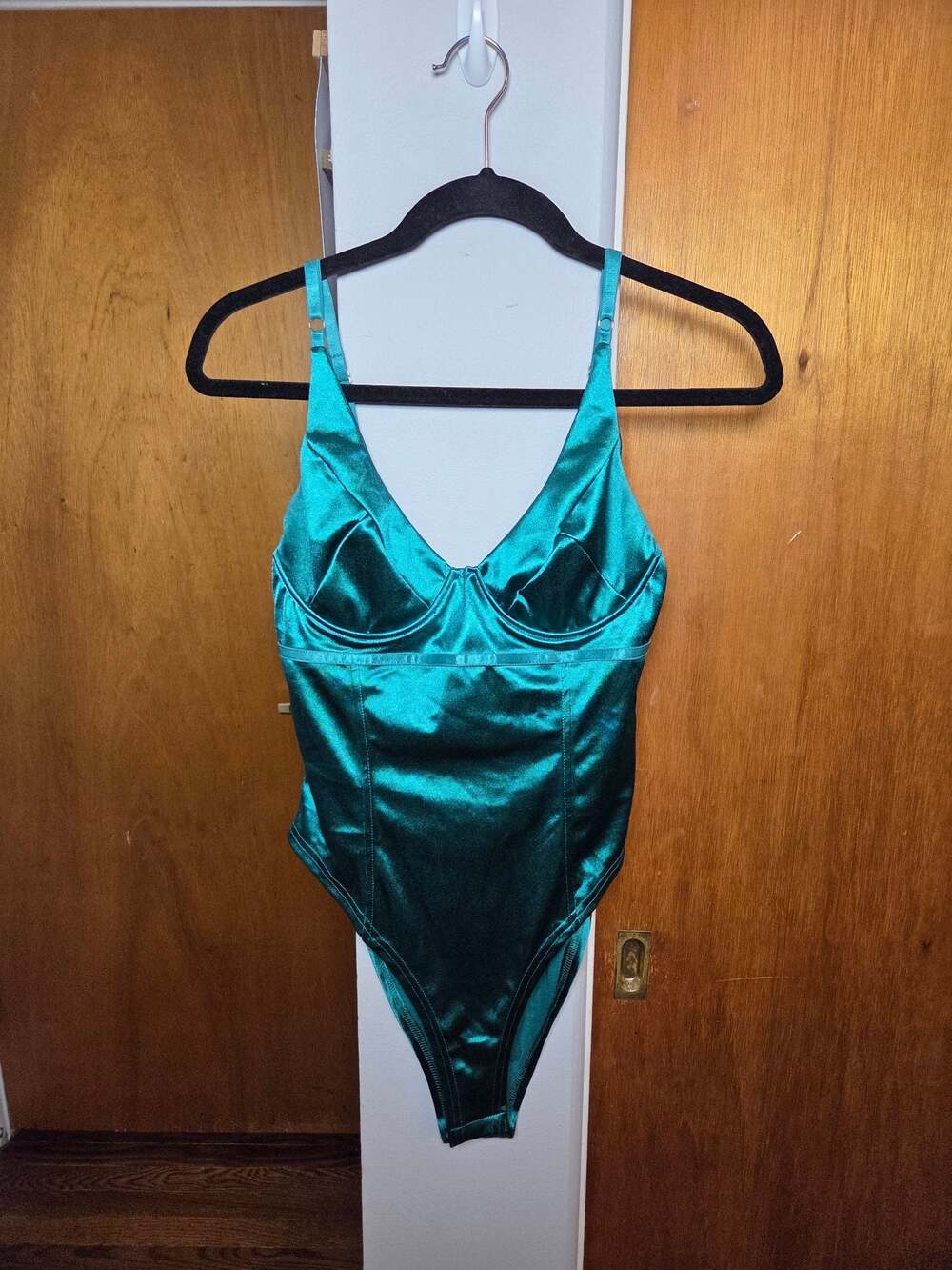 Emerald Green Satin-sheen bodysuit, Size M